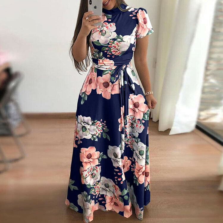 Women's Casual Autumn Winter Floral Bohemian Long Church Dress