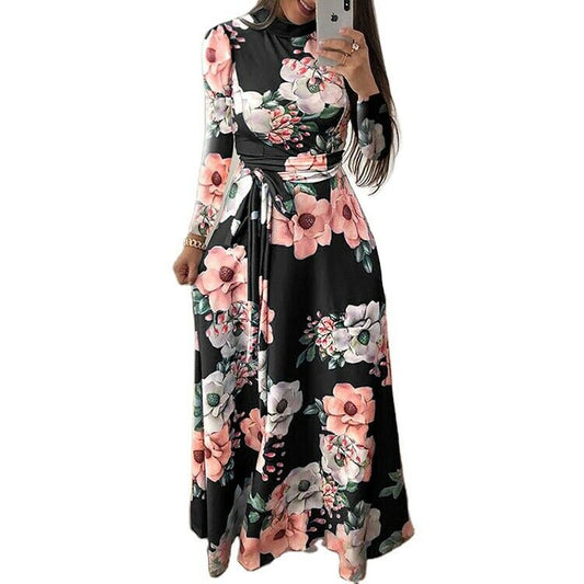 Women's Casual Autumn Winter Floral Bohemian Long Church Dress